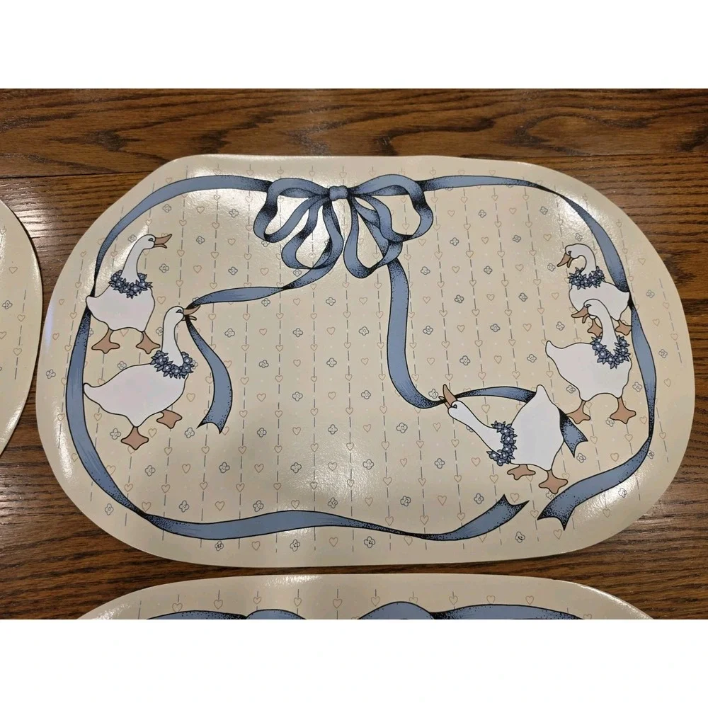 4 Vintage Vinyl Placemats Coasters Goose Geese Country Farmhouse 90s Cottagecore